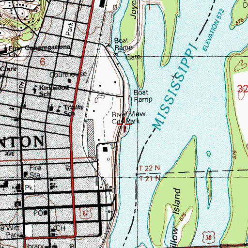 Topographic Map of Mississippi Belle Ii Emergency Medical Services, IA