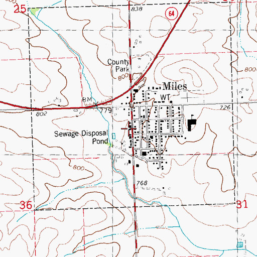 Topographic Map of Community Ambulance Miles, IA