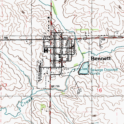 Topographic Map of Bennett Ambulance Service, IA