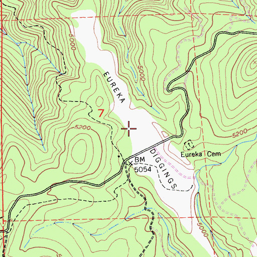 Topographic Map of Eureka Diggings, CA