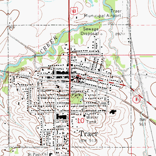 Topographic Map of Traer Ambulance Service, IA