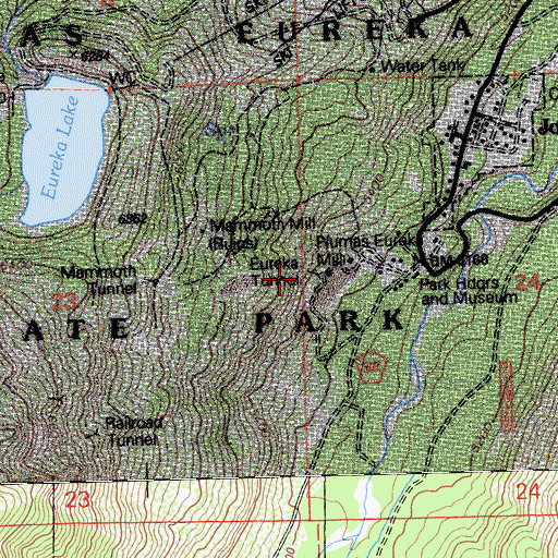 Topographic Map of Eureka Tunnel, CA