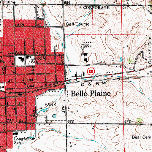 Topographic Map of Belle Plaine Area Ambulance Service, IA