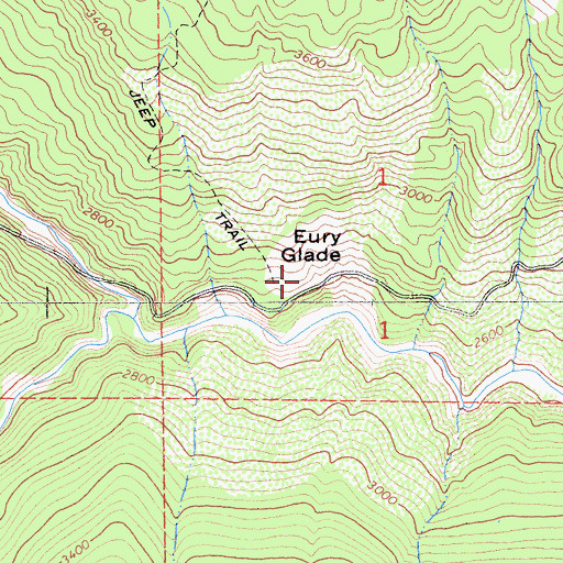 Topographic Map of Eury Glade, CA