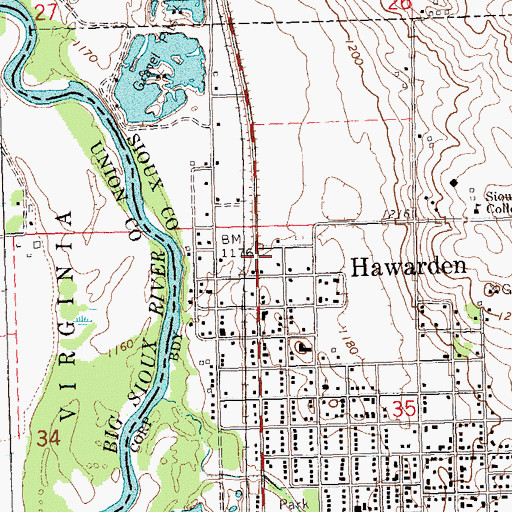 Topographic Map of Hawarden Ambulance Association, IA