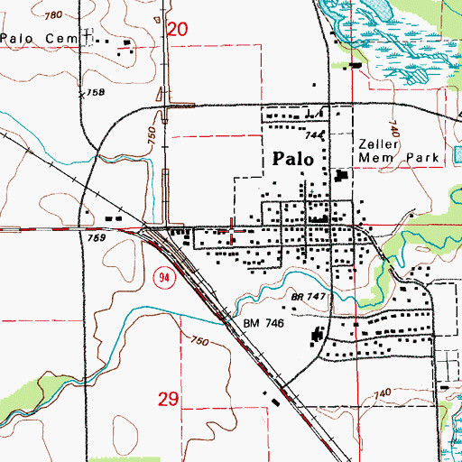 Topographic Map of Benton Linn Ambulance Service, IA