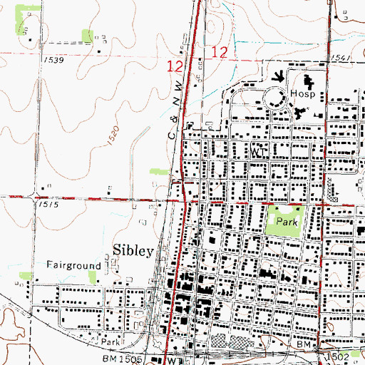 Topographic Map of Osceola County Ambulance Service Sibley Division, IA