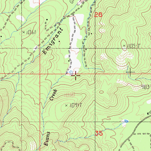 Topographic Map of Evans Creek, CA