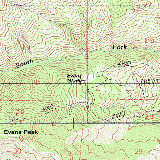 Topographic Map of Evans Glade, CA