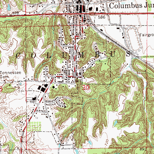 Topographic Map of Louisa County Ambulance Service Columbus Junction Base, IA