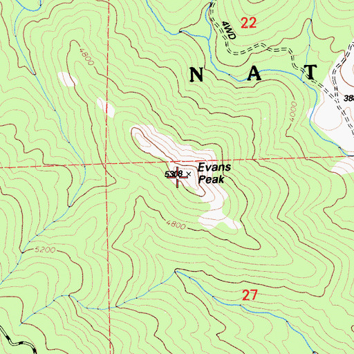 Topographic Map of Evans Peak, CA