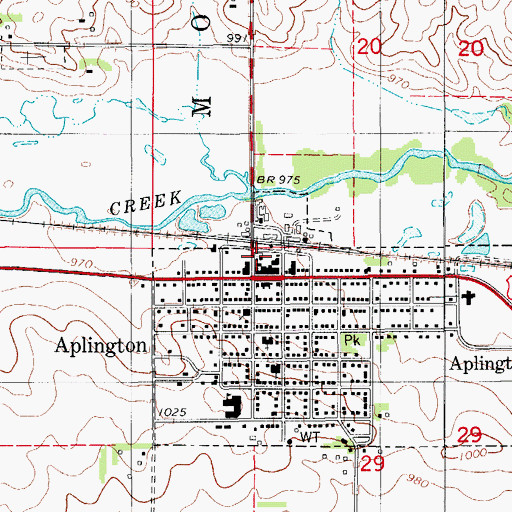 Topographic Map of Aplington Ambulance Service, IA