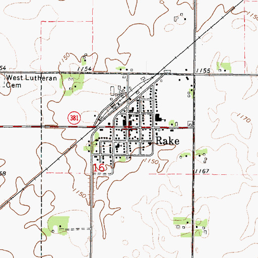 Topographic Map of Rake First Responders, IA