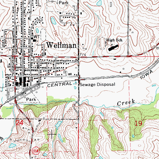 Topographic Map of Wellman Volunteer Ambulance Service, IA