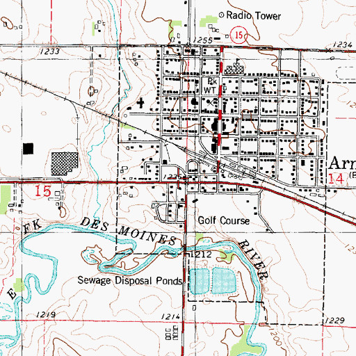 Topographic Map of Armstrong Emergency Medical Services, IA