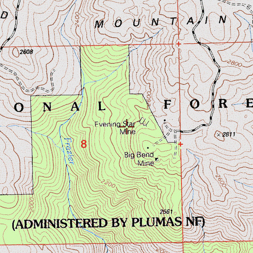 Topographic Map of Evening Star Mine, CA