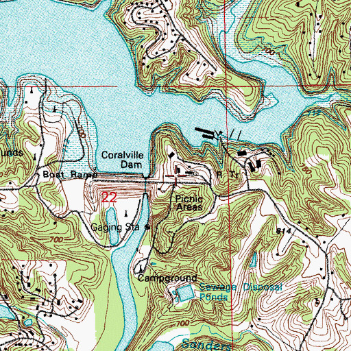 Topographic Map of United States Army Corps of Engineers Coralville Lake, IA