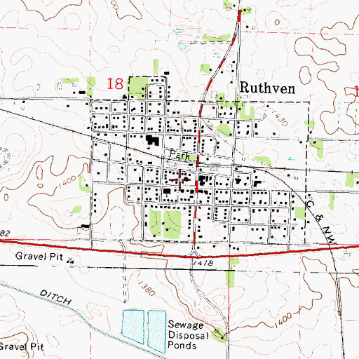 Topographic Map of Palo Alto Community Ambulance Ruthven, IA