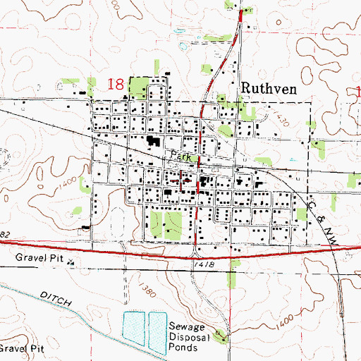 Topographic Map of Palo Alto Community Ambulance Ruthven, IA