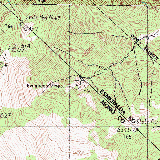 Topographic Map of Evergreen Mine, CA