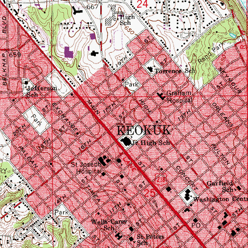 Topographic Map of Lee County Emergency Medical Services Keokuk, IA