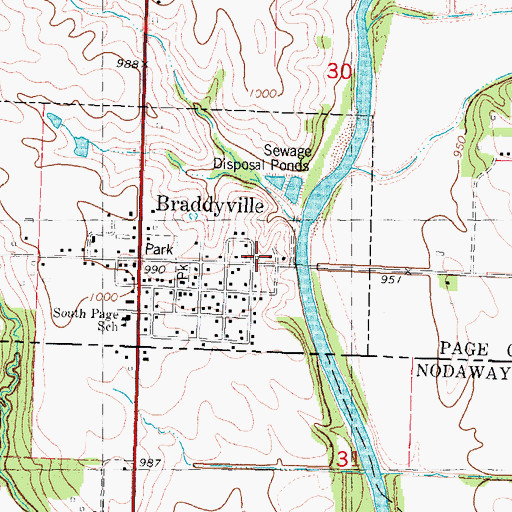 Topographic Map of Braddyville Rescue, IA