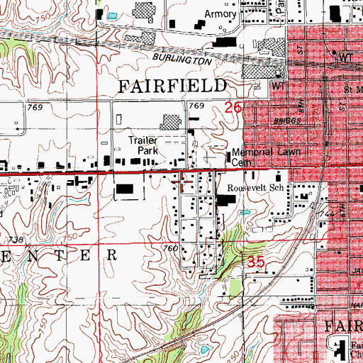 Topographic Map of Jefferson County Area Ambulance Service, IA