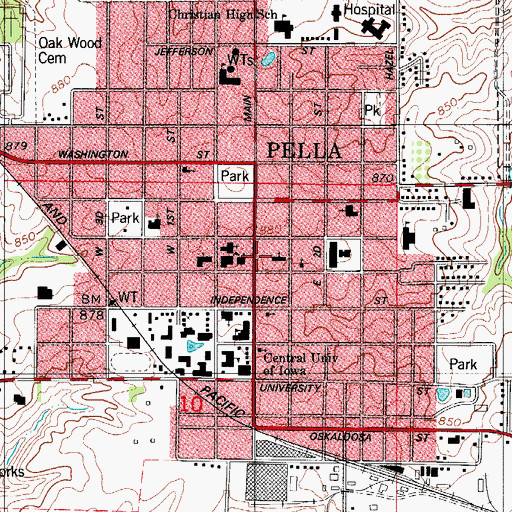 Topographic Map of Pella Community Ambulance, IA
