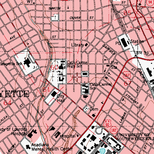 Topographic Map of Louisiana State University AgCenter Lafayette Parish Office, LA