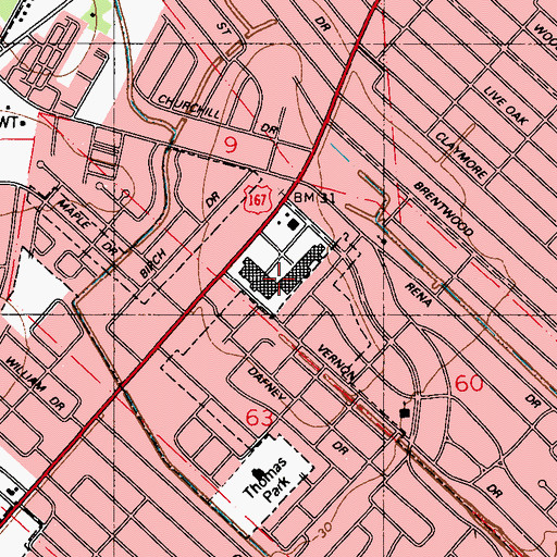 Topographic Map of Johnston Street Market Place, LA