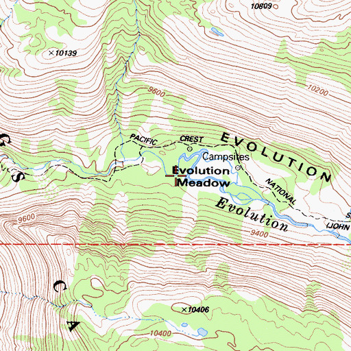 Topographic Map of Evolution Meadow, CA