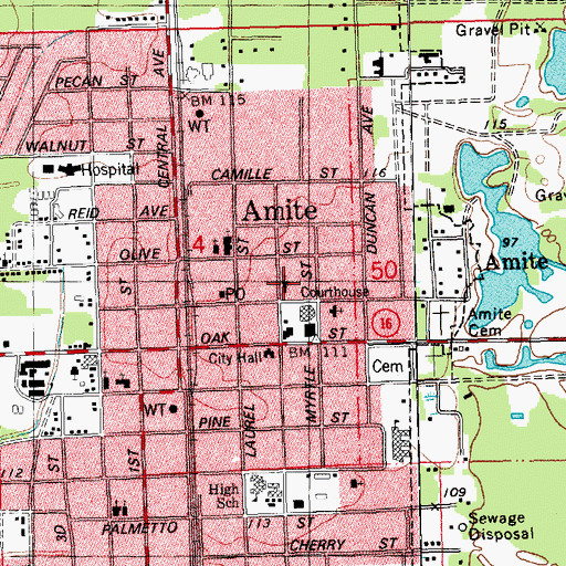 Topographic Map of Amite Church of Christ Day Care, LA