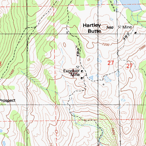 Topographic Map of Excelsior Mine, CA