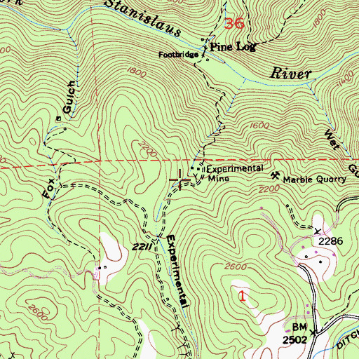 Topographic Map of Experimental Mine, CA