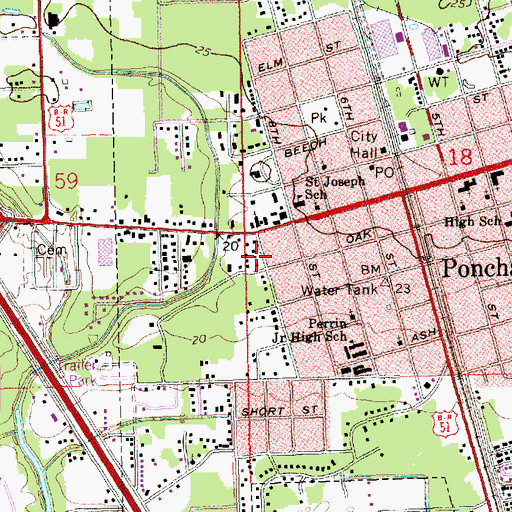 Topographic Map of Strawberry Castle Preschool Too, LA