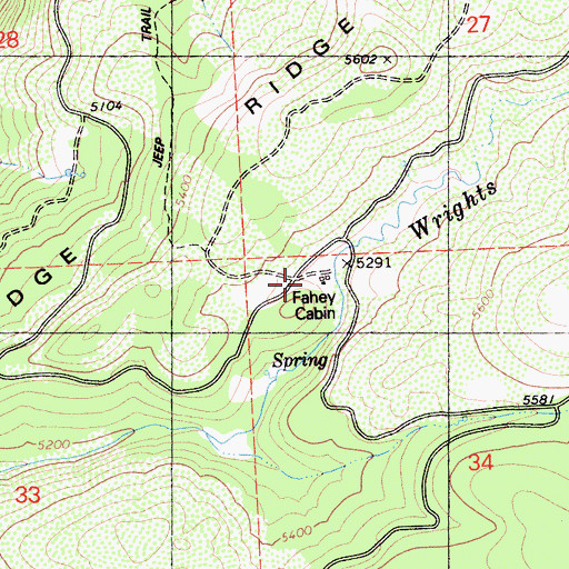 Topographic Map of Fahey Cabin, CA