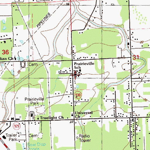 Topographic Map of Ascension Parish Head Start Prairieville School, LA