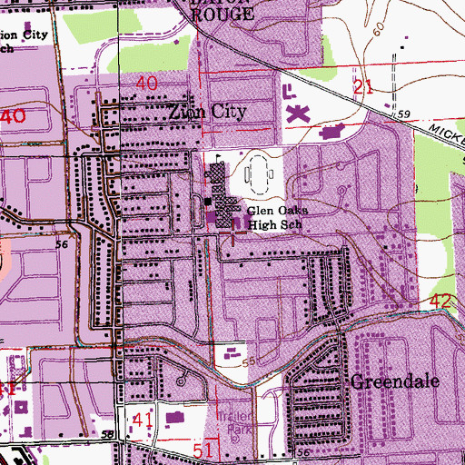 Topographic Map of YWCA Glen Oaks Early Head Start Center School, LA