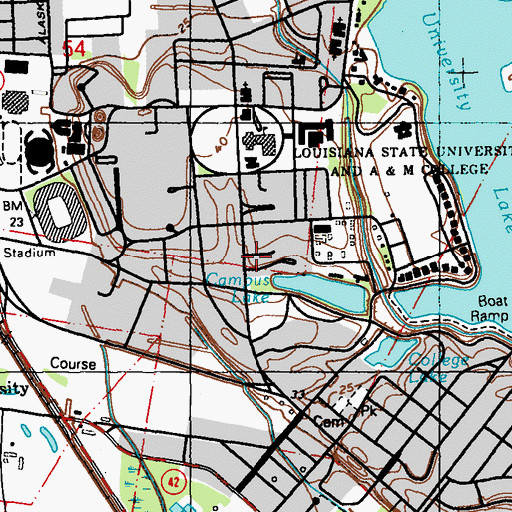 Topographic Map of Louisiana State University Acadian Hall, LA