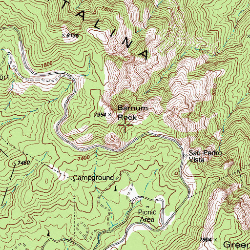 Topographic Map of Barnum Rock, AZ