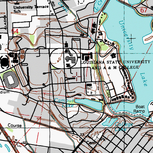 Topographic Map of Louisiana State University Evangeline Hall, LA