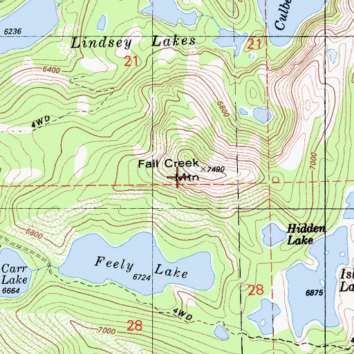 Topographic Map of Fall Creek Mountain, CA