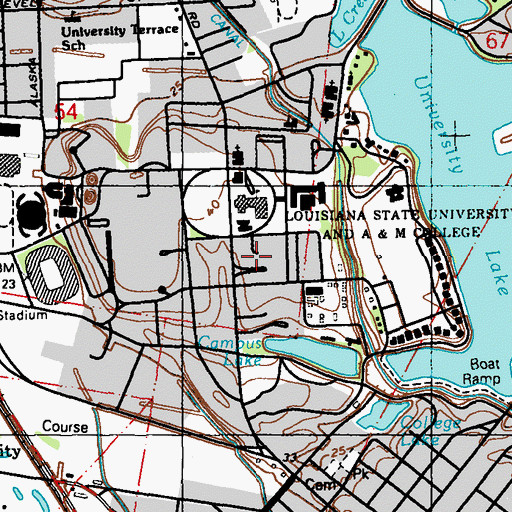 Topographic Map of Louisiana State University Highland Hall, LA
