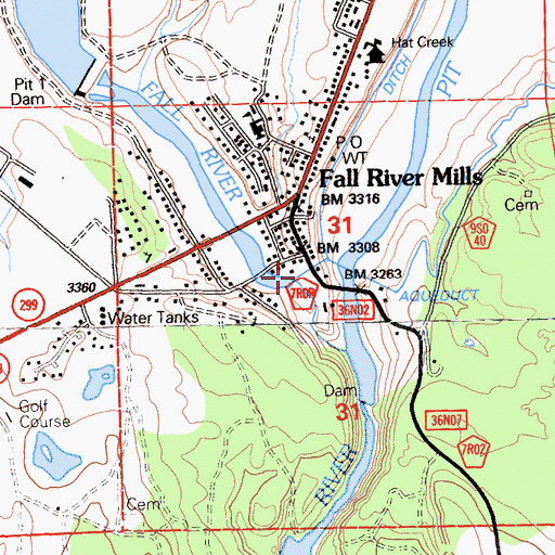 Topographic Map of Fall River, CA