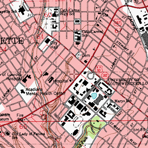 Topographic Map of University of Louisiana Lafayette Acadiana Law Enforcement Training Academy, LA