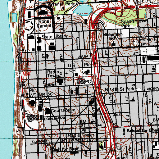 Topographic Map of Baton Rouge Post Office, LA