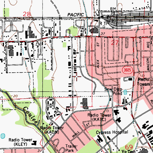 Topographic Map of Bertrand Post Office, LA