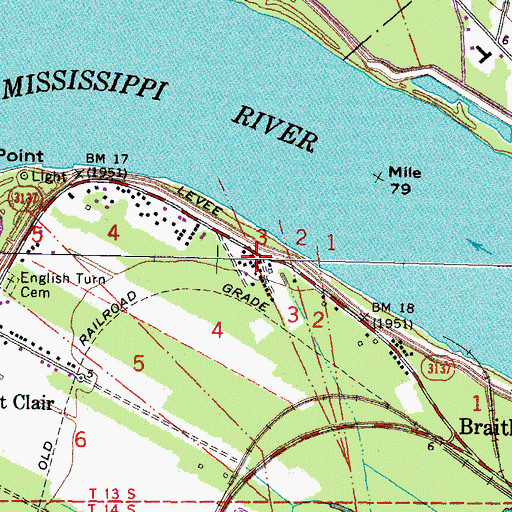 Topographic Map of Braithwaite Post Office, LA