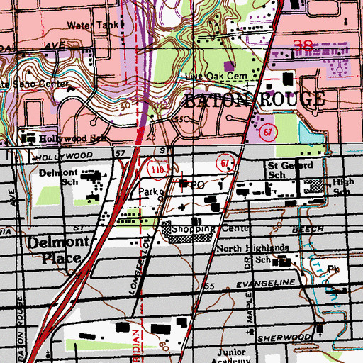Topographic Map of Istrouma Post Office, LA