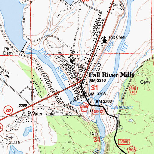 Topographic Map of Fall River Mills, CA